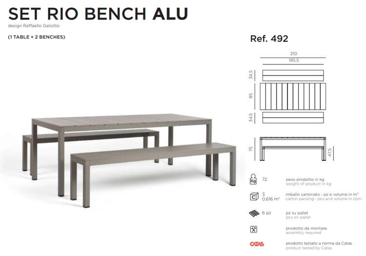 Masa si banca de exterior set Rio Bench Alu