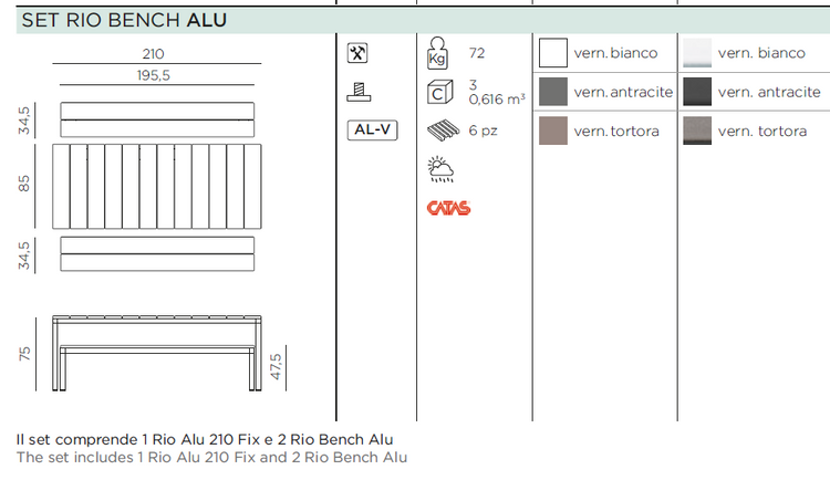 Masa si banca de exterior set Rio Bench Alu