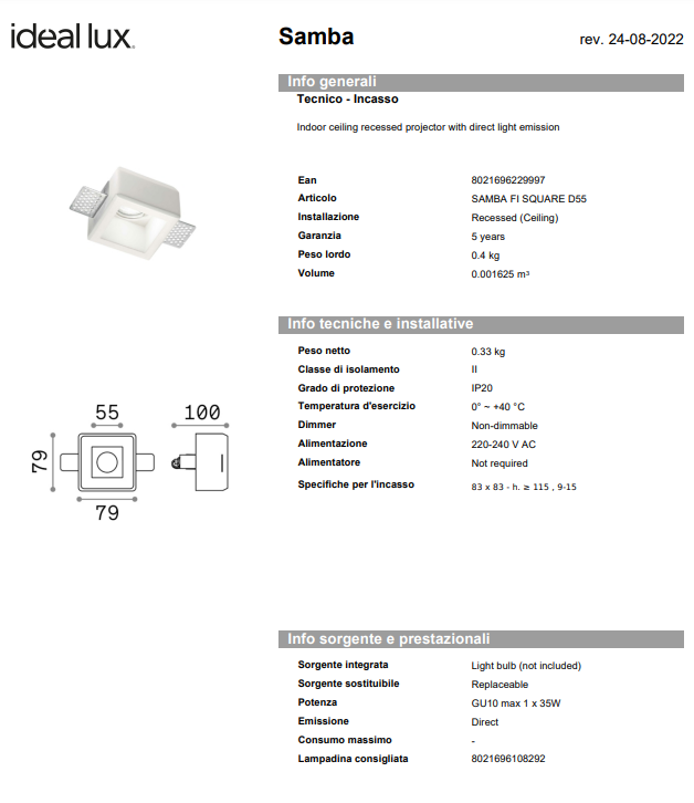 Spot Samba fi square d55 Patrat/Rotund